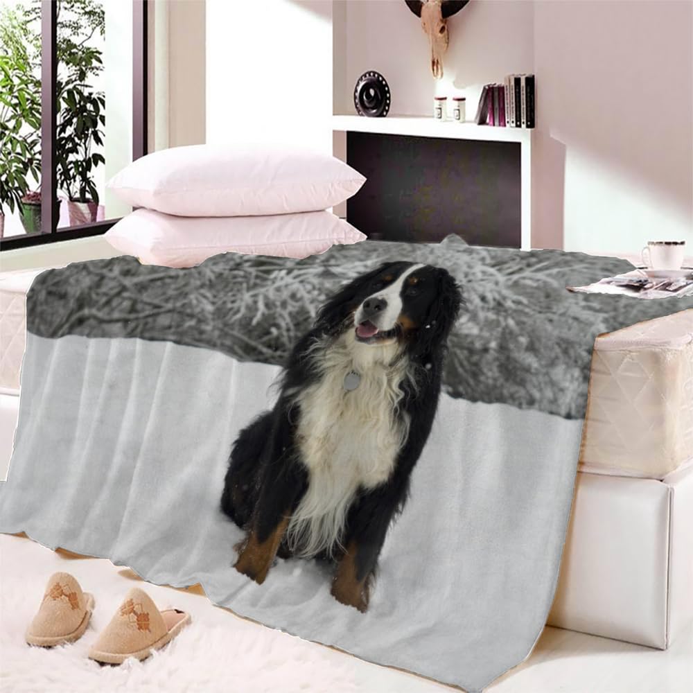 Douce Flanelle Couverture Polaire 3D Chien Montagne Bernois Microfibre Fluffy Couverture de literie 2 Personne Chien Compagnie Enfant Adultes Fille Garcon Sherpa Couverture de canapé 150x200cm