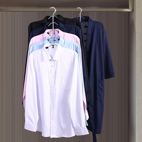 Miniatura 5 de Paquete de 2 perchas de metal 5 en 1 antideslizantes de acero inoxidable para camisas, perchas de varias capas para armario, perchero de ropa de