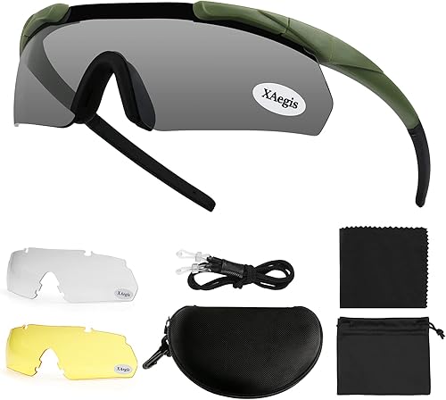 xaegistac Tactical Shooting Glasses with 3 Interchangeable Lens High Impact Eye Protection