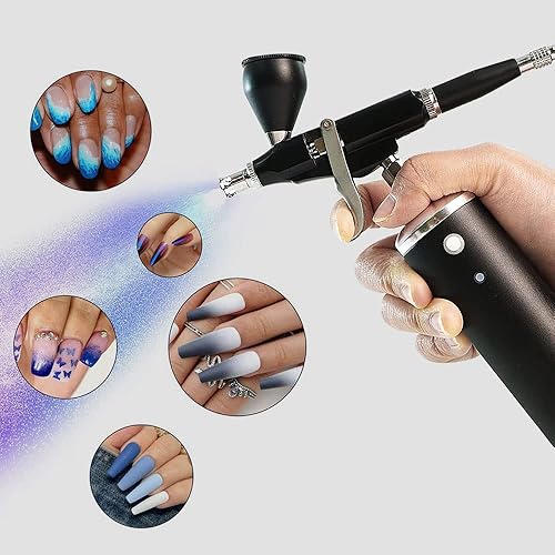 Miniatura 3 de Evargc Kit de aerógrafo, aerógrafo inalámbrico recargable con compresor de arranqueparada automática pistola de aerógrafo de 0.012 in, boquilla de