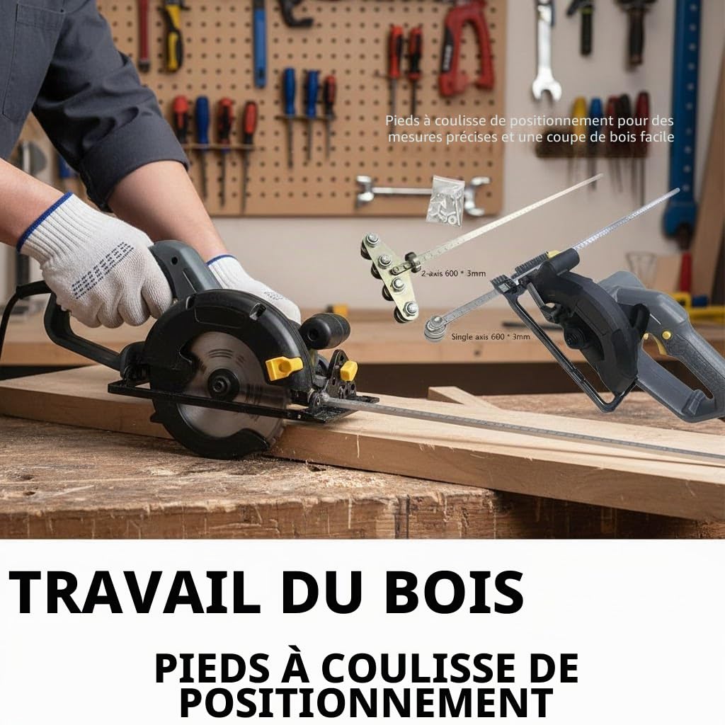 Guide de coupe de précision en acier inoxydable – Rail de guidage réglable et étriers de positionnement pour des mesures précises et une coupe facile du bois avec rail de guidage de scie circulaire