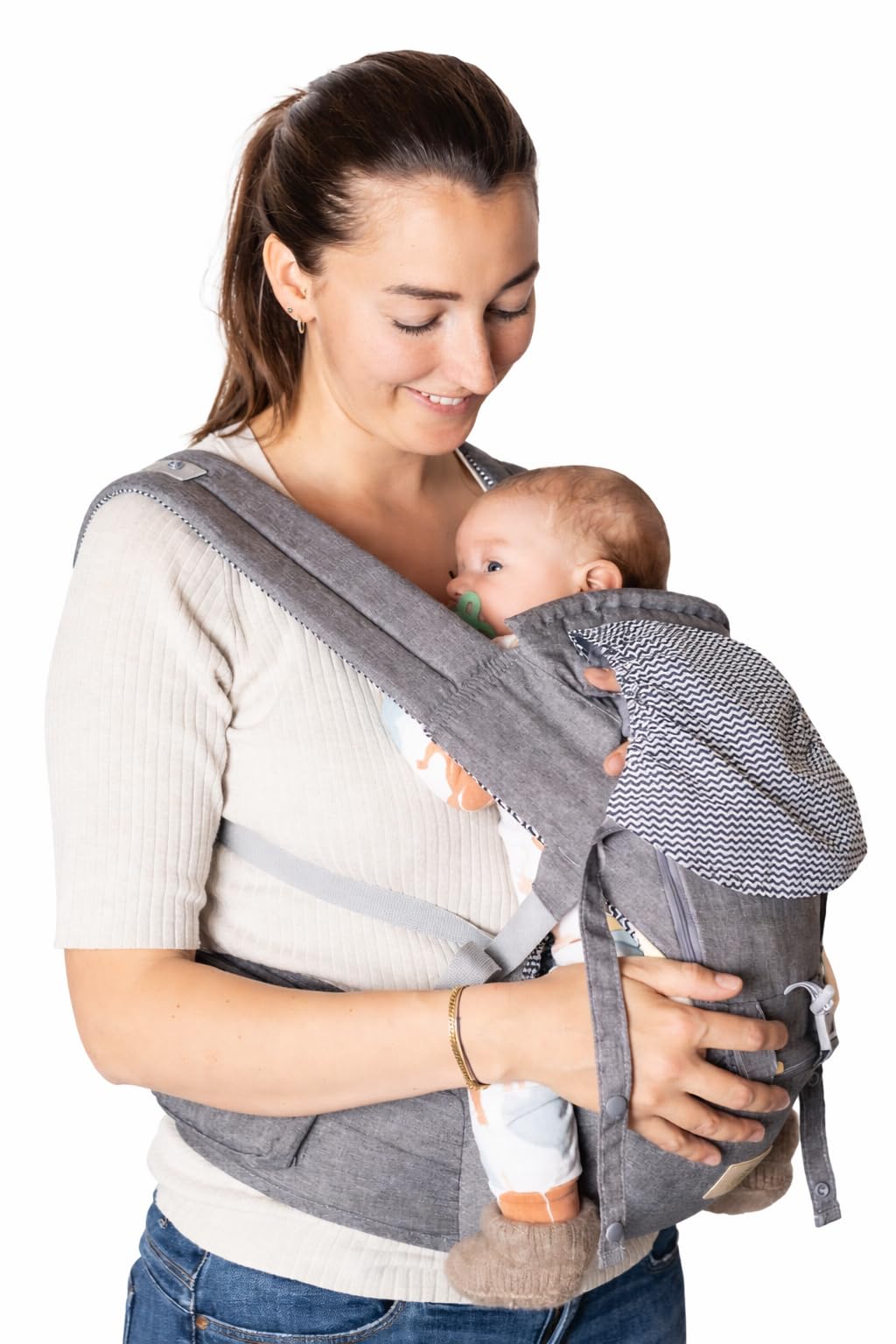 GREJO Portabebés ergonómico – Portabebés ajustable desde el nacimiento hasta el niño – 3 posiciones de transporte – Forro interior de algodón transpirable – Protege la espalda y es seguro