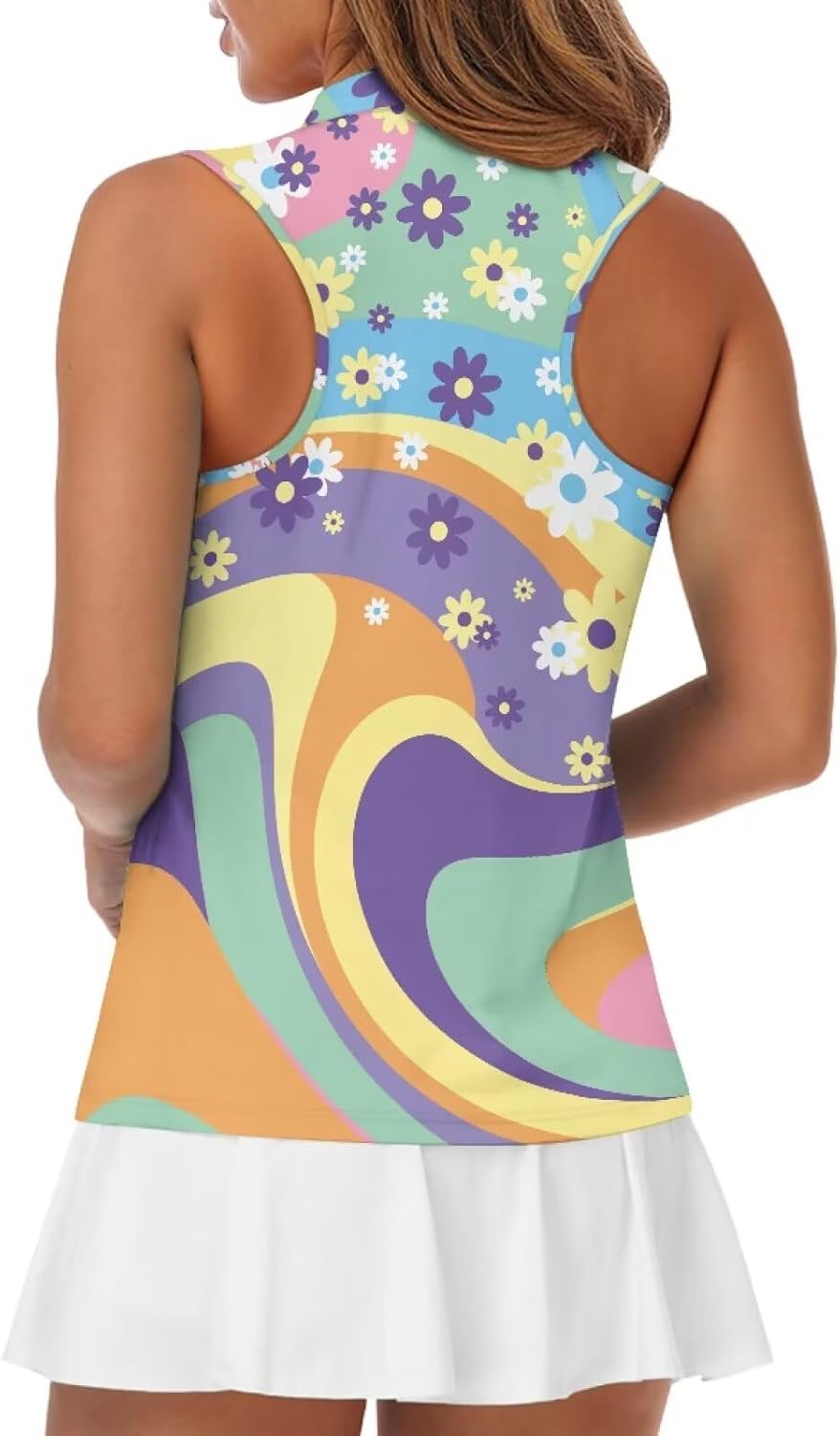 Irisjudy Women Golf Tank Tops Sea Turtle Totem Sleeveless Quarter Zip Workout Tennis T-Shirts Pink Fires Athletic Polo Shirts