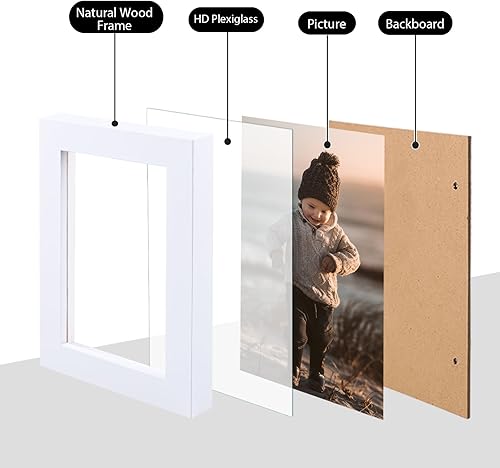 Vista 87 de KINLINK Marco de fotos A4 natural, de madera maciza con plexiglás acrílico para fotos A5 con paspartú o A4 sin paspartú, marco de fotos para mesa