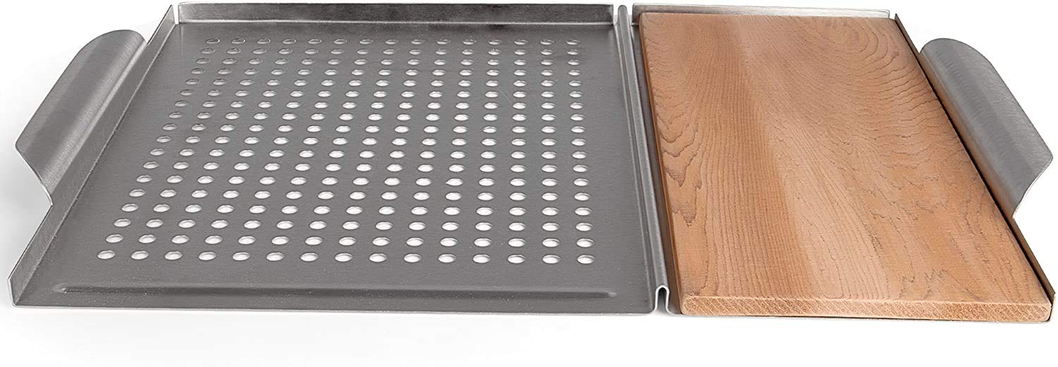 Rustler Plancha de Acero Inoxidable para Parrilla - Plancha de Cedro para Parrilla - para Asar Pescado, Carne o Verduras - 45 x 30.5 x 3 cm