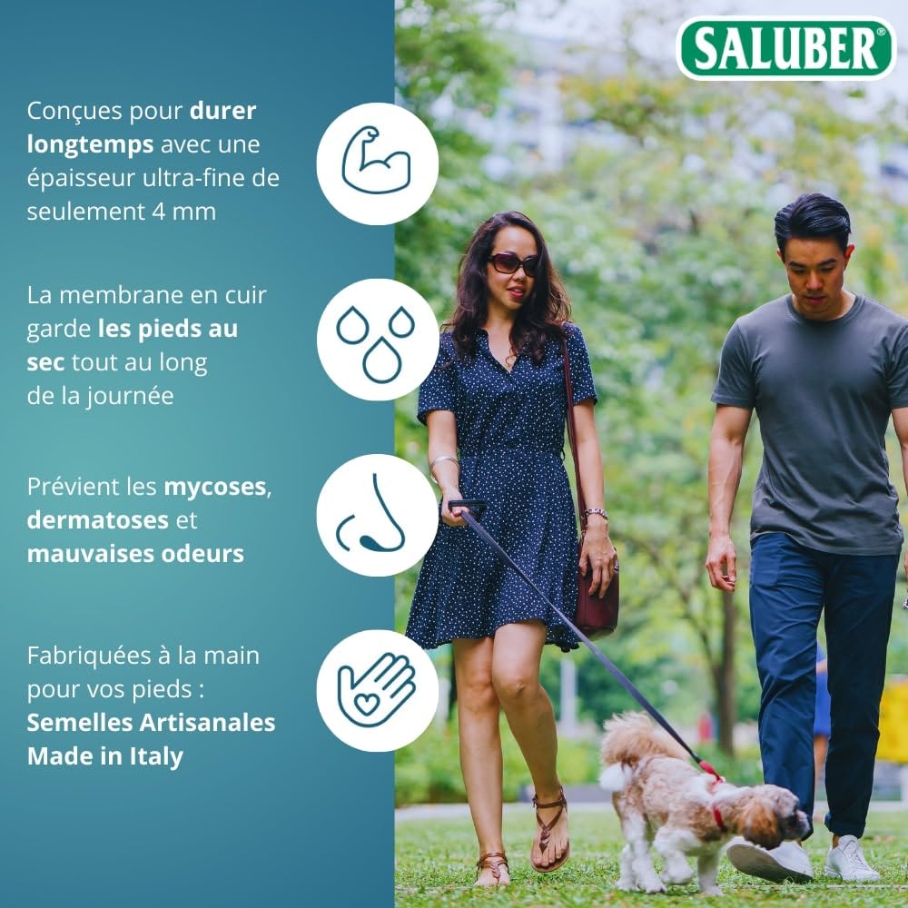 Saluber Semelles Chaussures Confort Cuir Daily 405 Homme Femme (43) | Poron+ amorti chocs, anti-odeur et transpiration, respirantes, faites main en Italie
