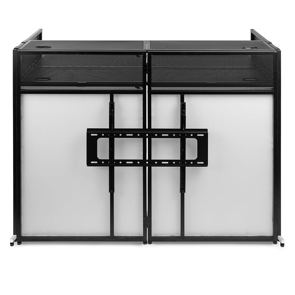 VONYX DB6 Pro Cabina DJ con Supporto TV 25 kg Schermo 65" Lycra Bianco Nero Borsa Trasporto