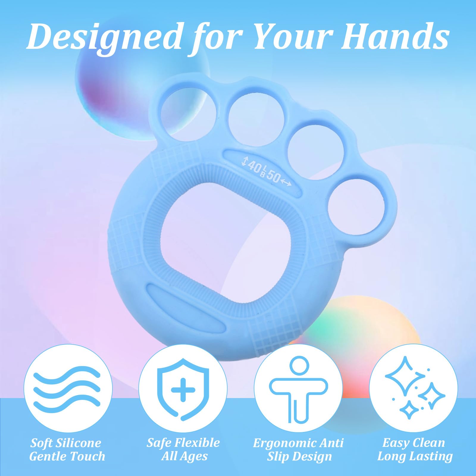 Fortalecedor de agarre de mano y ejercitador de dedos, 3 niveles de resistencia (20-50 libras), diseño ergonómico de silicona, para rehabilitación, artritis, terapia, ideal para músicos, escaladores