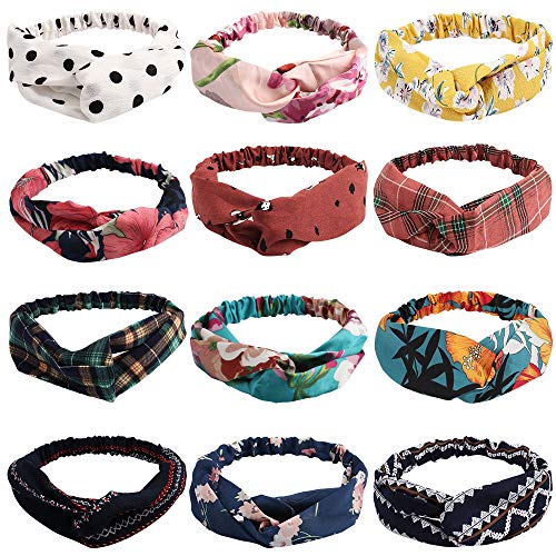 12 Pack Headwraps Hair Bands for Women,Vintage Bohemian Floral Elastic Head Wrap Twisted Hair Accessories