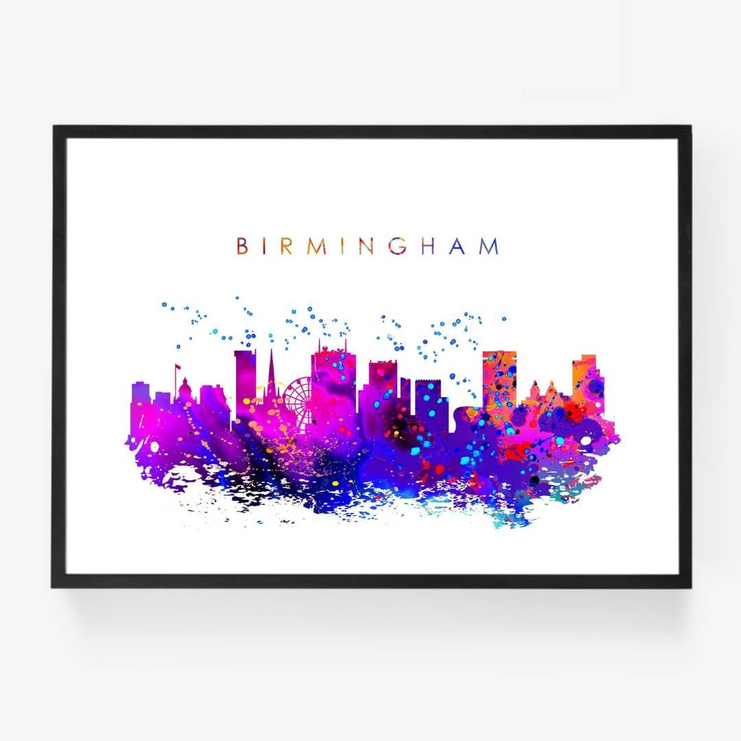 Fowok Gfc Birmingham Skyline Cityscape Print Picture Poster Modern Splash City Home Decor A4 Unframed