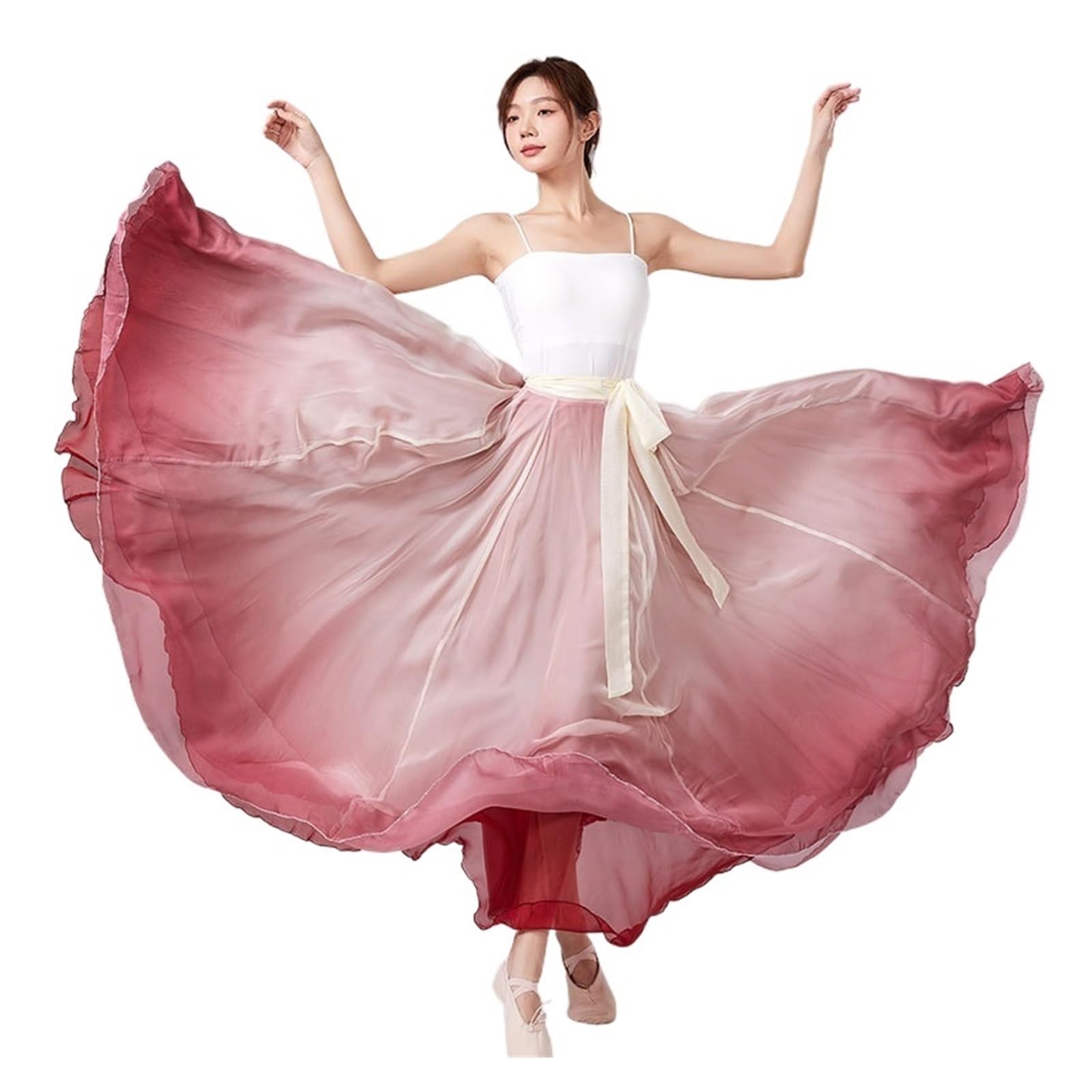 Gonne da Ballo in Chiffon 80-100cm Donne Cinese Classico Danza Vestito Fluente Chiffon Grande Swing Mezza Gonna Spettacolo Teatrale Tradizione Costume Danza(Color-3,100cm)