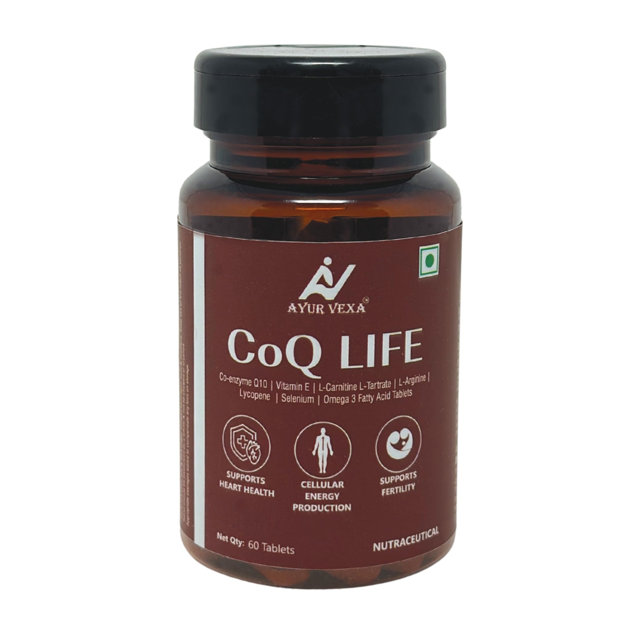 Ayurvexa CoQ10 Tablets with Omega 3, L-Carnitine, Vitamin E & Lycopene |  Supports Heart Health, Energy & Antioxidant Protection