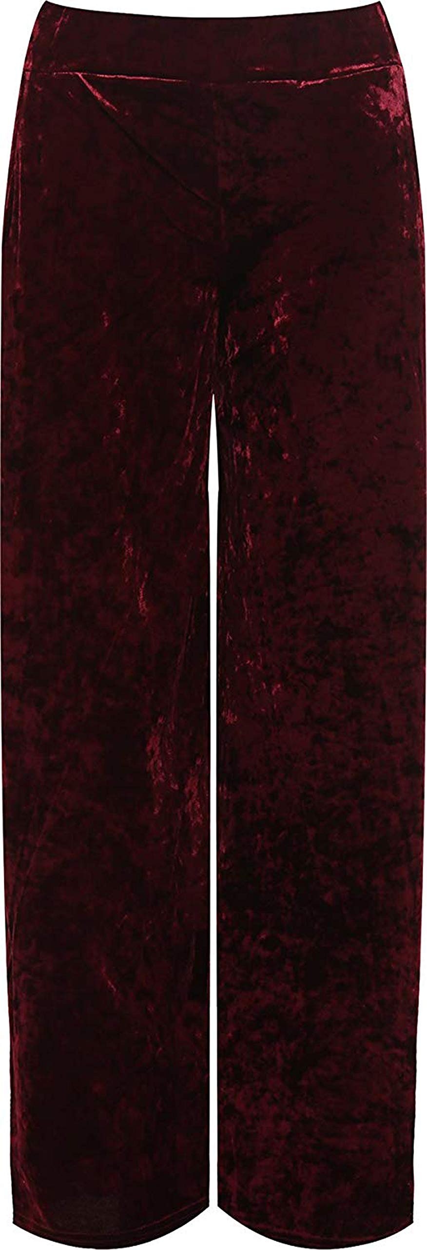 Women's Plus Velour Velvet Wide Flared Leg Pocket Pants Ladies Palazzo Trousers 14-28 (UK - 14, Wine)