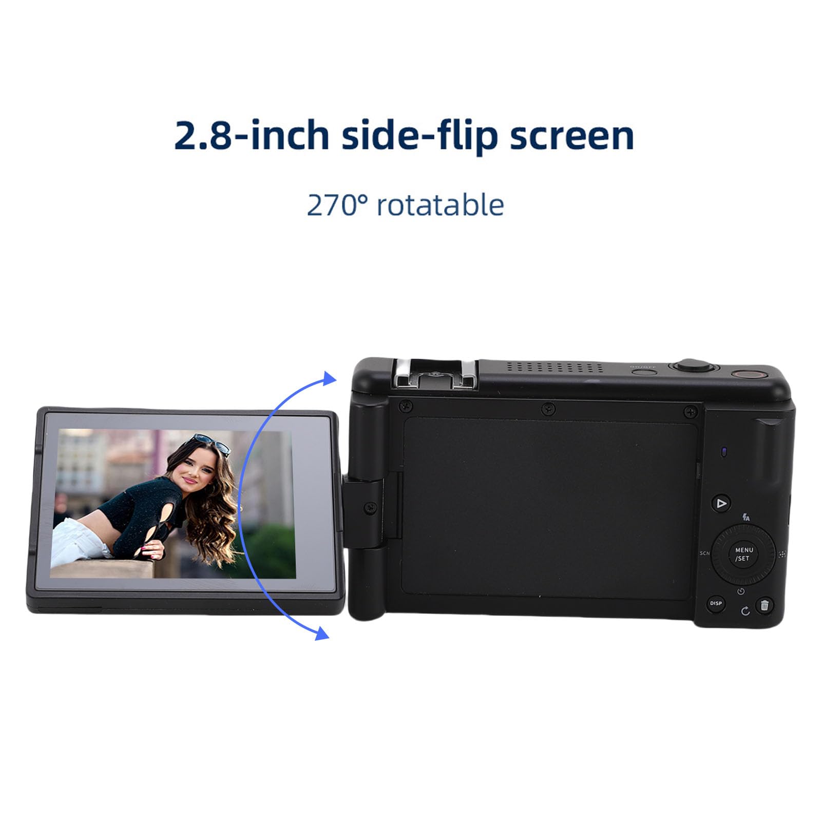Fotocamera Digitale 5K per la Fotografia, Fotocamera Mirrorless con Zoom 18X e Messa a Fuoco Automatica da 80 MP, Schermo Orientabile a 270° da 2.8 Pollici e Flash LED (BLACK)