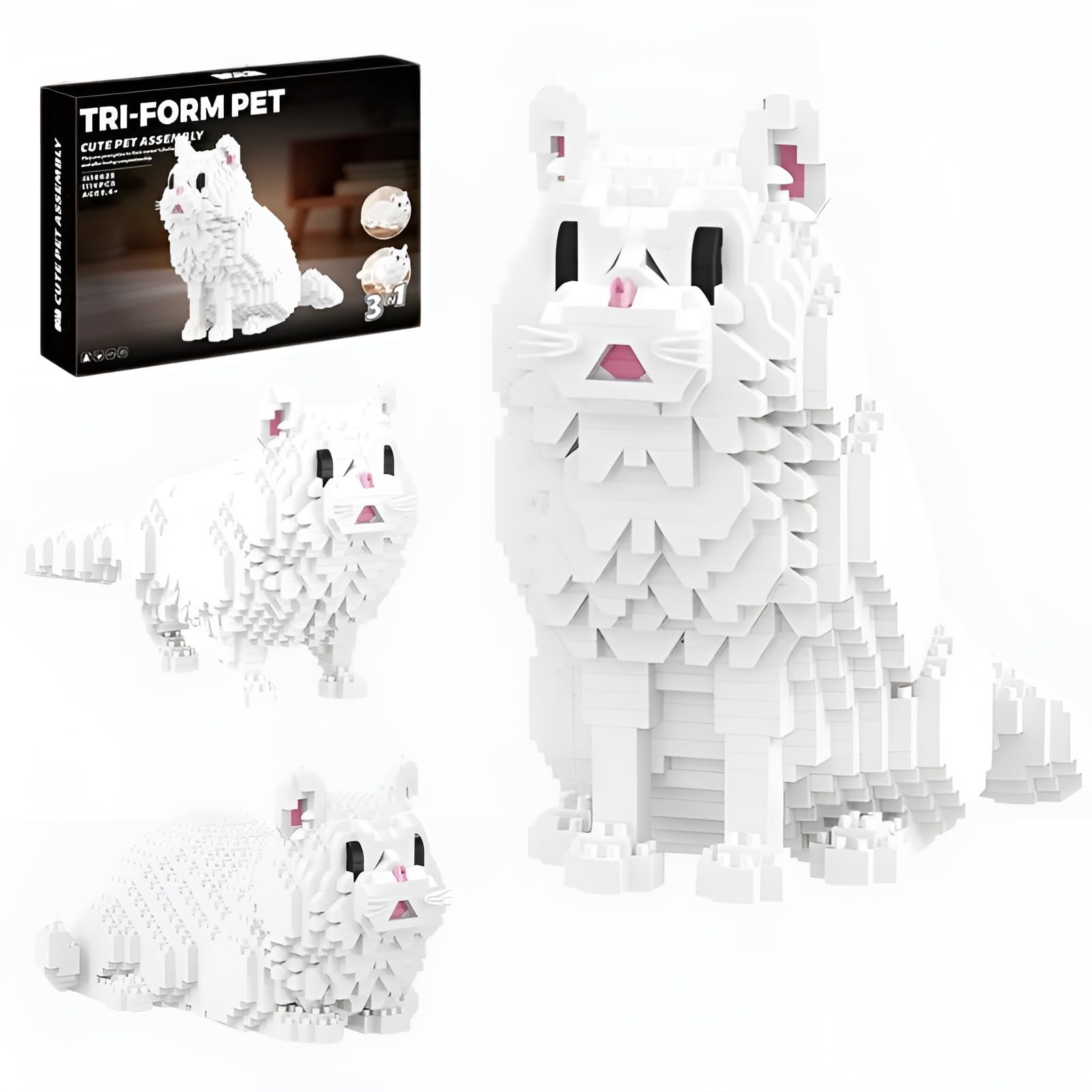 3 In 1 Persian Cat Building Set for Adults, 1116 Pieces Cat Mini Micro Building Blocks, Animal Figure Model Toy, Cute Home Desk Decor, Birthday Gift for Teenagers