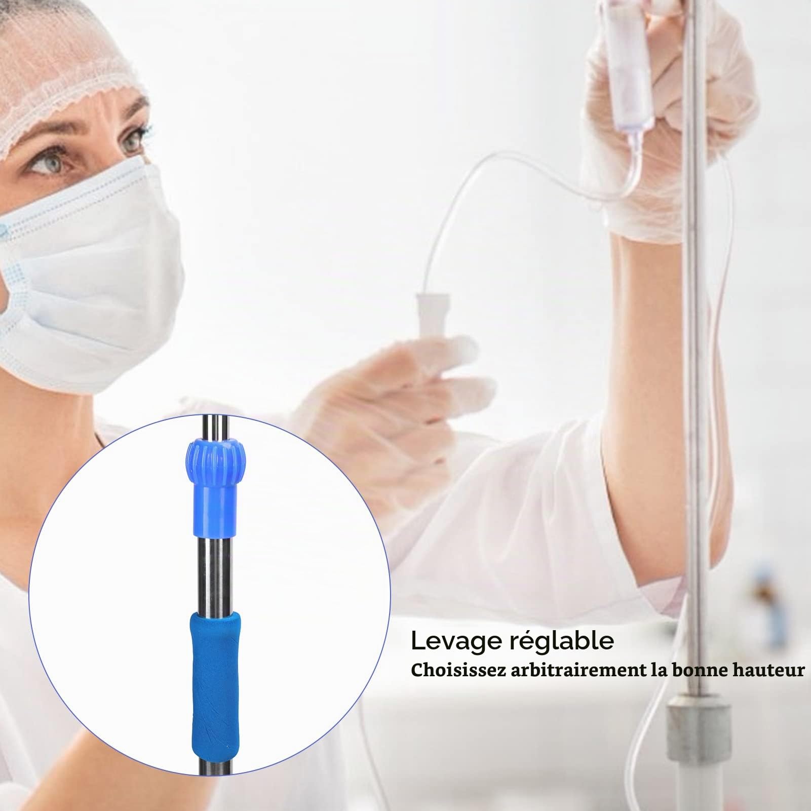 Support de Perfusion Portable avec 4 Crochets et 3 Pieds, Support de Perfusion pour Poches à Perfusion, Support de Perfusion Pliable à Hauteur réglable pour hôpital/Clinique/domici