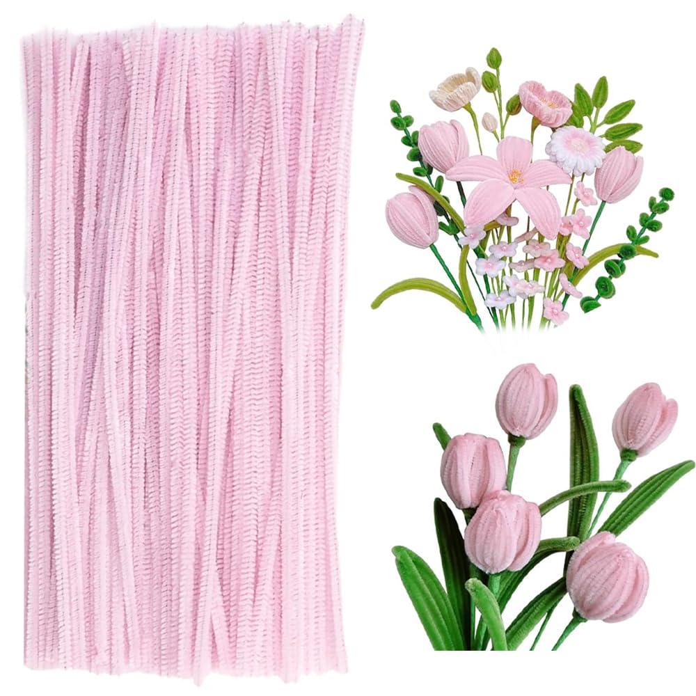 100 Pieces Pipe Cleaners Chenille Stem, Pastel Pink Color Pipe Cleaners Set for DIY Arts Crafts Decorations, Chenille Stems Pipe Cleaner (Light Pink)