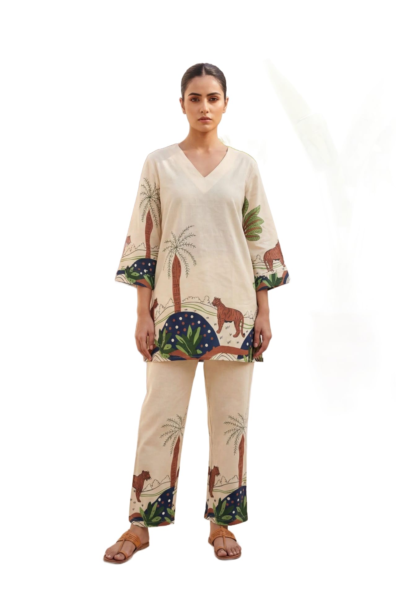 Buy Me & My Cotton Flex Co-ord Set, Tropical Tiger Print, 3/4