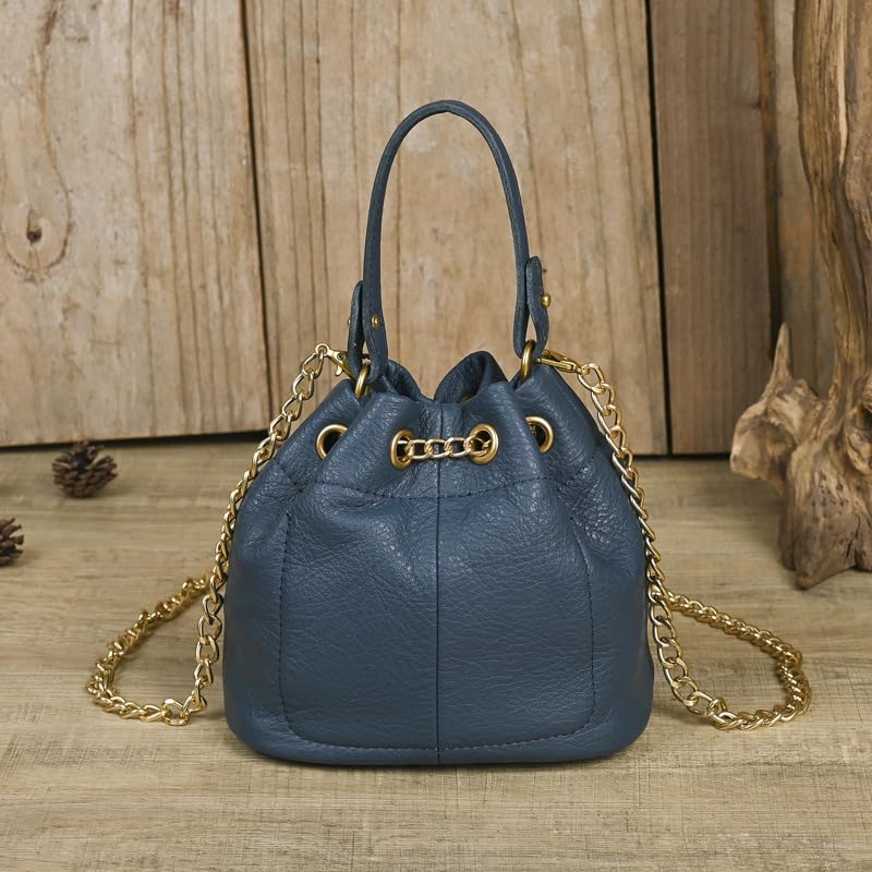 Genuine Leather Bucket Bag Shoulder Bag with Chain Strap for Women2