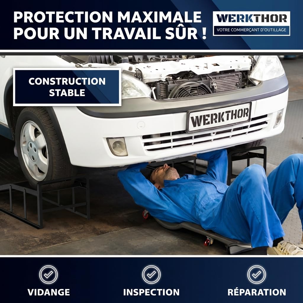 WERKTHOR [Lot de 2 Noir] Rampes d'Accès Métal Voiture, Rampe Voiture Levage Adhérence Maximale, Pont Mobile Voiture, Rampe Voiture Vidange Résistante Toutes Surfaces