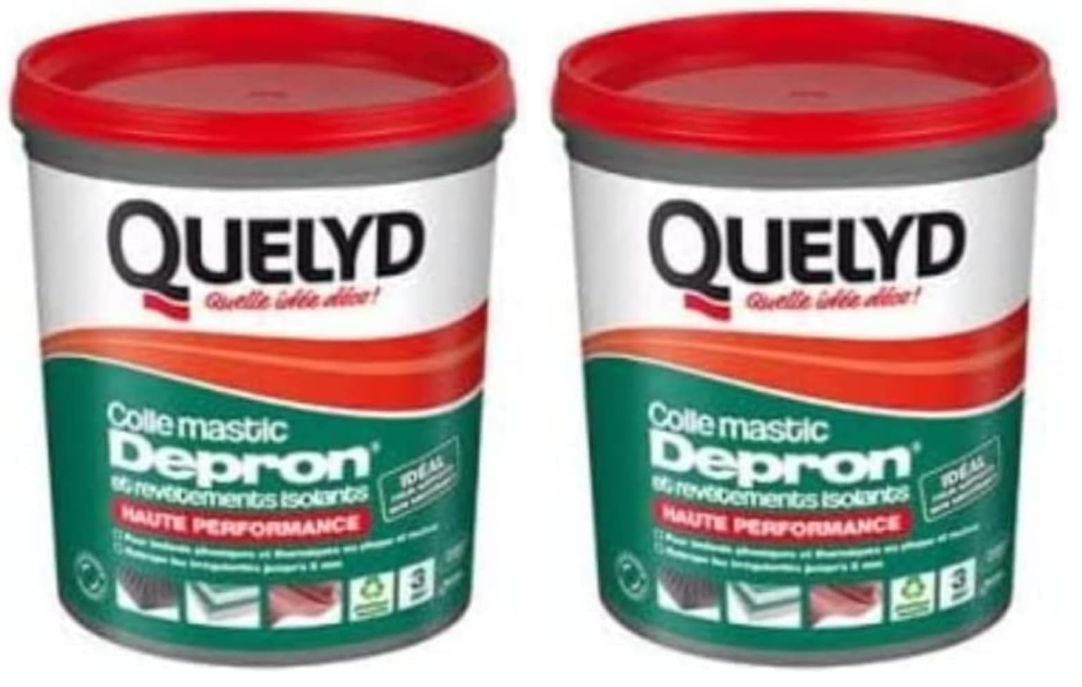 Quelyd Colle pour Plaques Depron et Matériaux Isolants - Haute Performance - Isolation Mur Et Plafonds - Colle en Pâte Prête à l'Emploi, Pot de 1 Kg (Lot de 2)