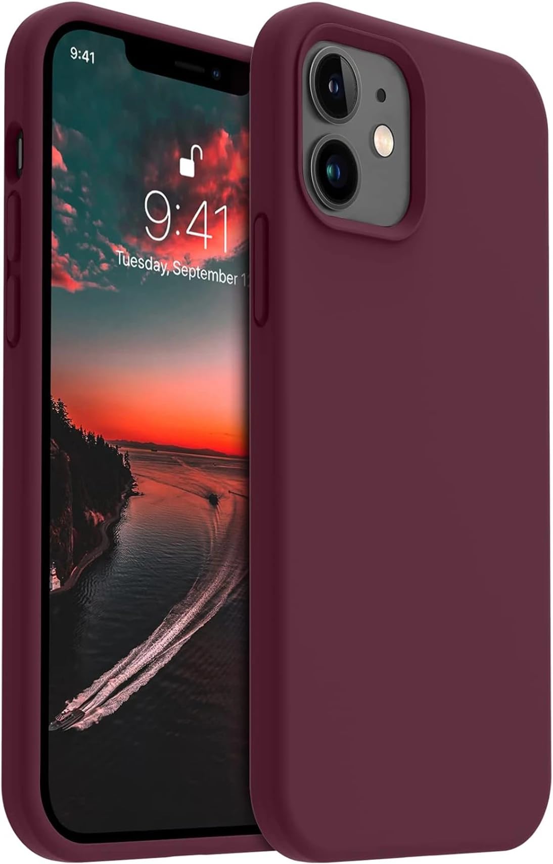 Premium Liquid Silicone Case for iPhone 12 & 12 Pro – Slim Full Body Protective Back Cover with Soft Microfiber Lining, Anti-Slip Grip Scratch Resistant Phone Case(Burgandy)-image-9