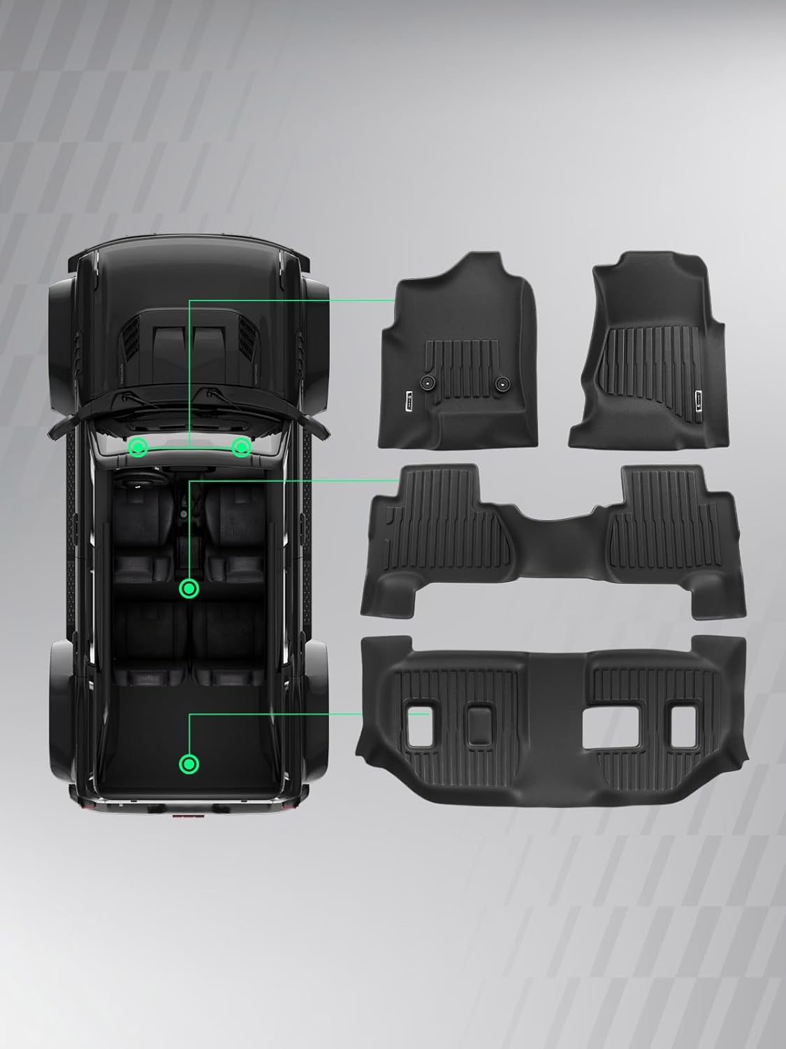 YHTAUTO Floor Mats Compatible with Cadillac Escalade ESV 2015-2020 Only, TPE All Weather Car Mats Waterproof Anti-Slip Odorless Floor Liner Trunk Mat, 1st & 2nd Row & 3 Rows, Set of 4 - Image 11