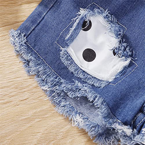 Patpat Baby Girl Polka Dots Layered Ruffled Tank Top And Raw Hem Ripped Denim Shorts Set 2Pcs #TOP4