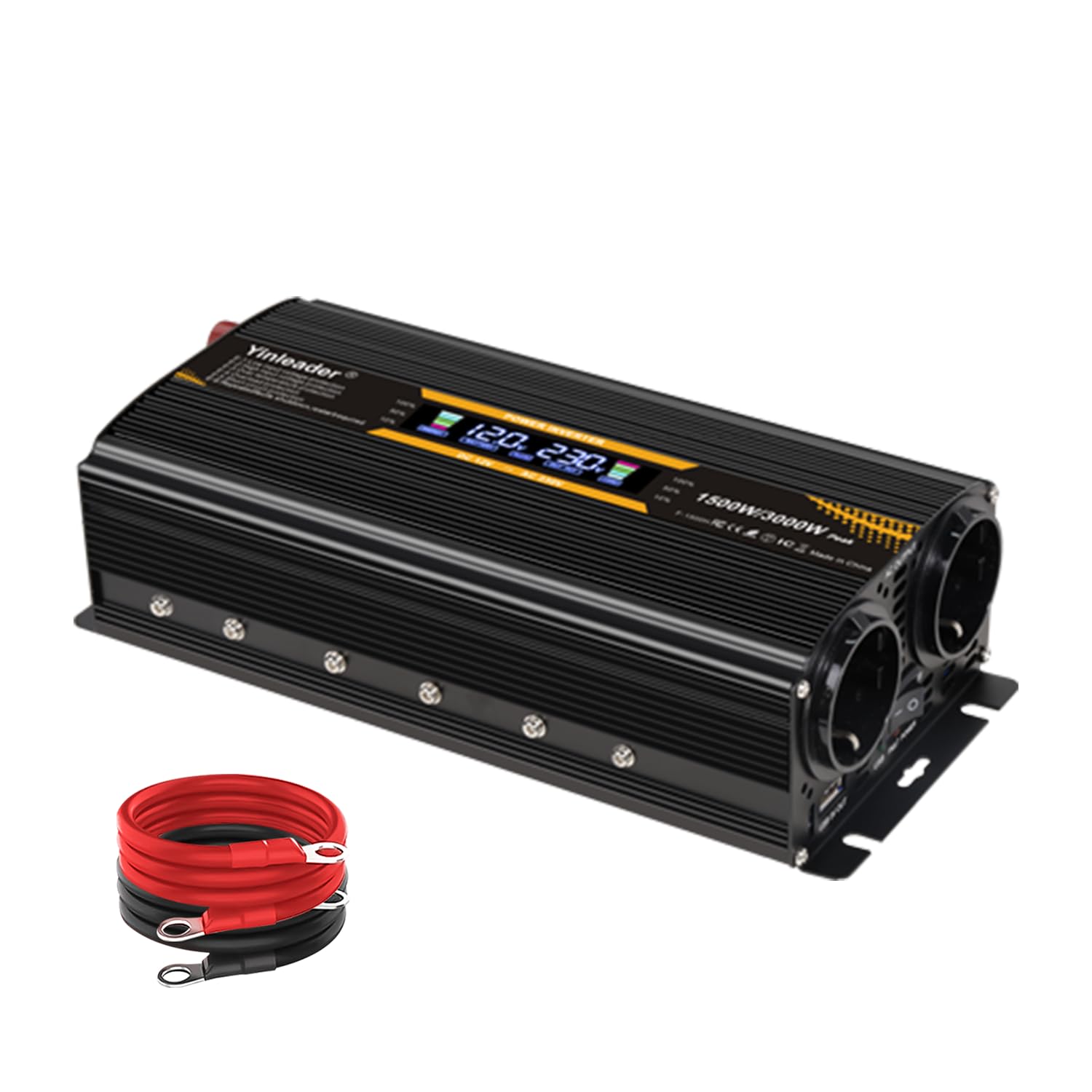 Yinleader convertisseur de Tension 12v 220v 1500W /3000W convertisseur Voiture à Onde modifiée avec écran Transformateur Dual Prise UE, USB