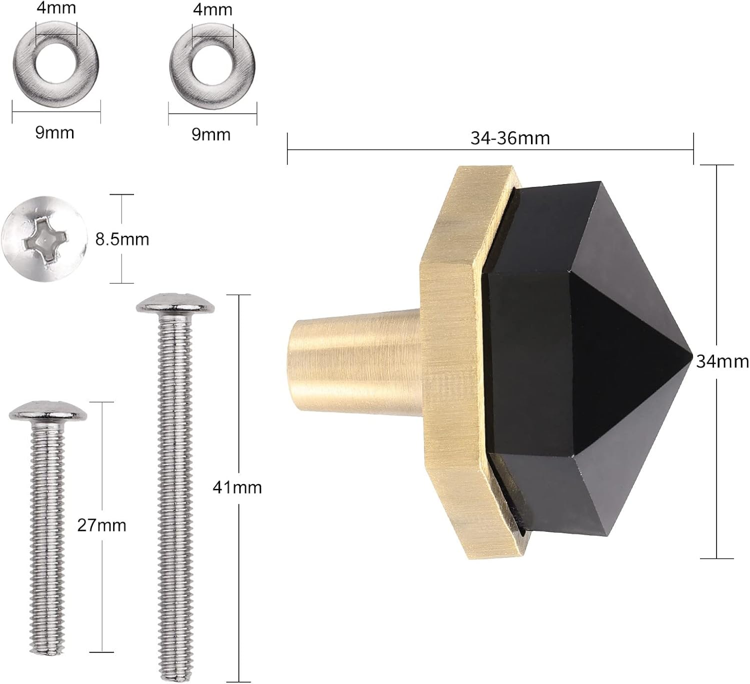 SUNYIK Pack of 2 Hexagonal Black Obsidian Cabinet Knobs with Screws, Faceted Stone Crystal Drawer Knobs Pulls Handle for Cupboard Kitchen Wardrobe Door Decor