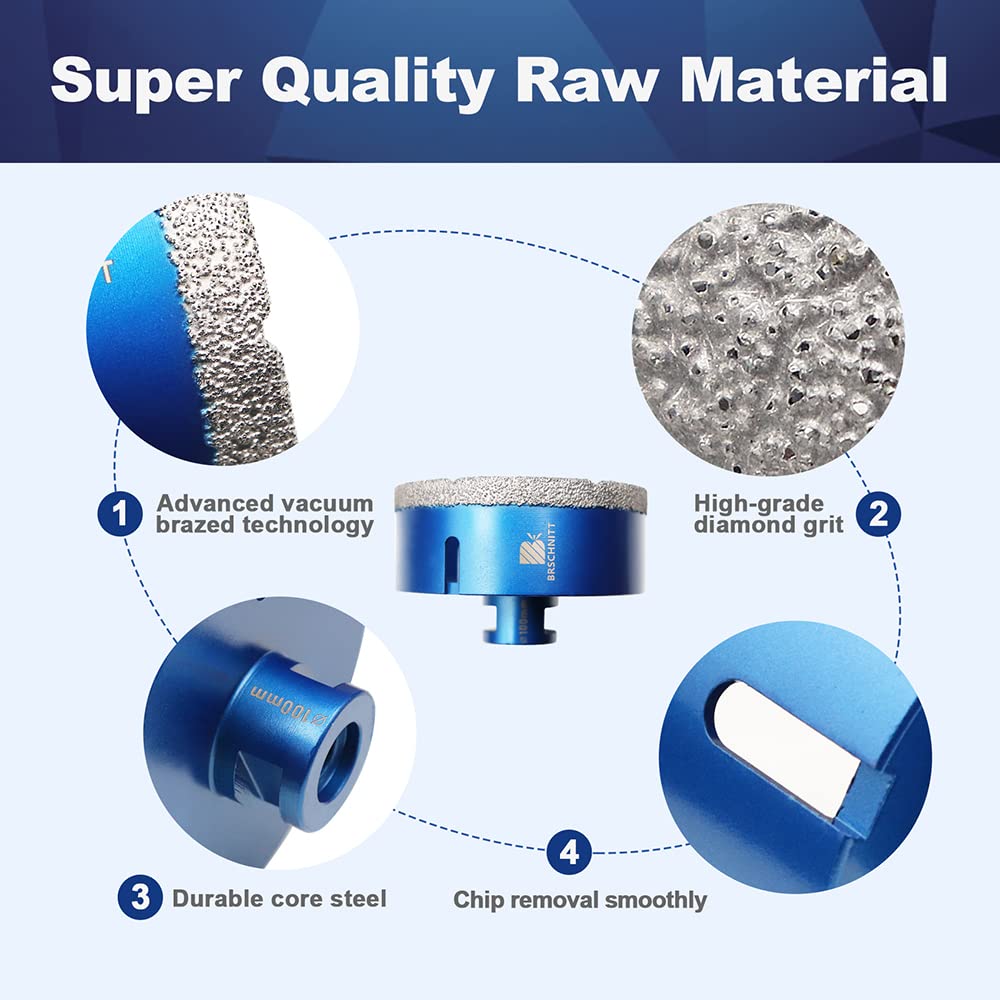 Diamond Drill Bit 100mm,BRSCHNITT 1pc M14 Vacuum Brazed Diamond Tip Drill Bit for Tile Porcelain Stoneware Ceramic Marble Granite Drilling,Suitable For Angle Grinders - Image 4