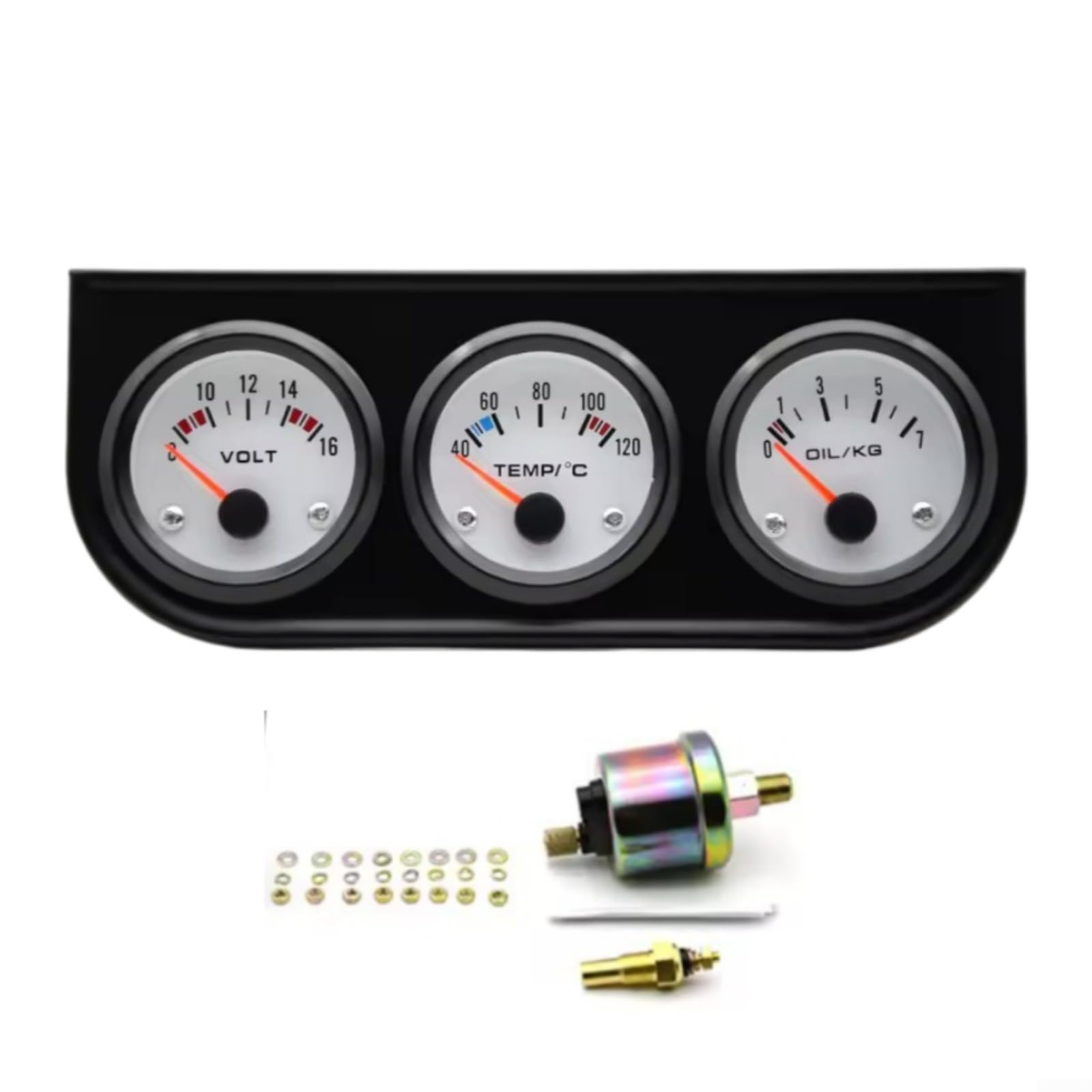 Juego de calibre 3 en 1 para coche, 52 mm, voltaje de aceite, temperatura del agua, voltímetro, instrumento combinado para coches, camiones, 12 V, carcasa de ABS, color blanco y negro, montaje (B)