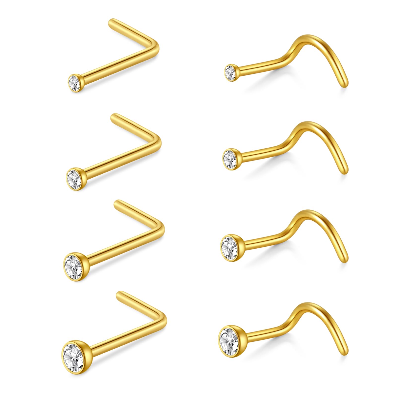 AceFun Nose Studs, L Shaped Stainless Steel Diamond Small Nose Rings for Women and Men — view 10