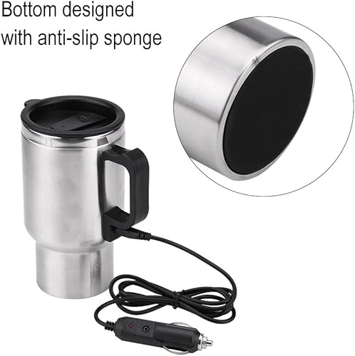 Miniatura 3 de Taza eléctrica para coche, 12 V, 15.2 fl oz, eléctrica Incar de acero inoxidable, taza de calefacción de viaje, taza de café, té para auto, taza de