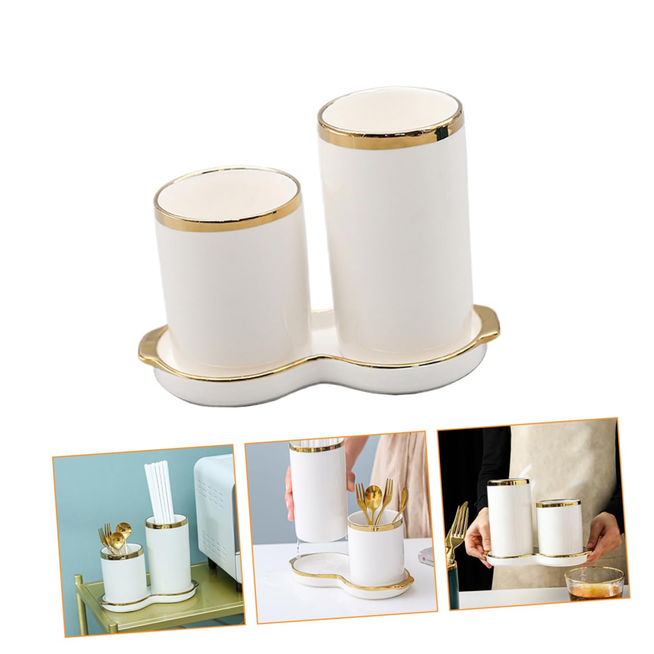 IMIKEYA Soporte para Utensilios de Cocina de Cerámica Color Blanco Drenaje