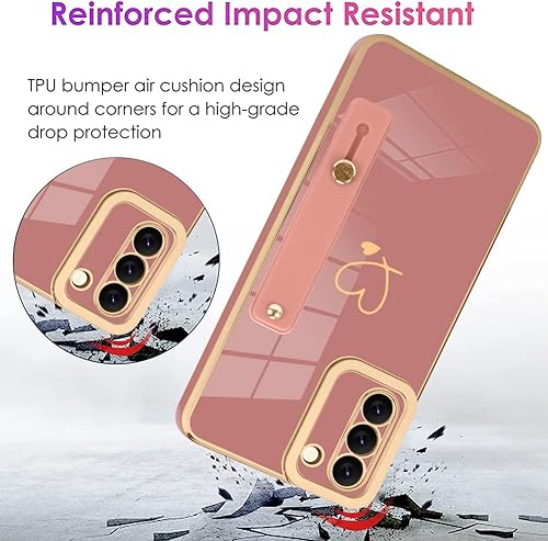 Miniatura 2 de ZIYE Funda galvanizada de lujo para Galaxy S21 Plus 5G con correa chapado en corazón dorado para mujeres y niñas, antiarañazos, a prueba de golpes,