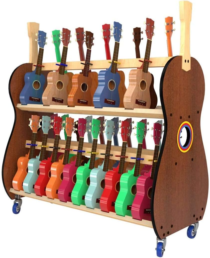 Amazon Com The Band Room Ukulele Storage Cart For Classrooms 30 Uke Rack Soprano Only Brown Musical Instruments