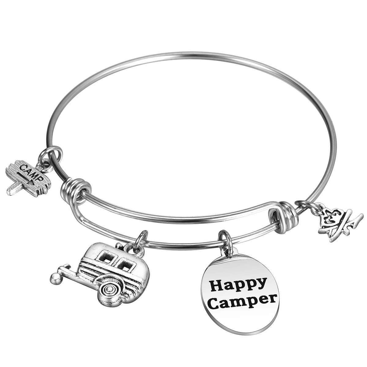 MIXJOY Happy Camper Charm Bracelet for Her RV Rravel Trailer Glamping Gift for Women Camping Lovers Key Chain