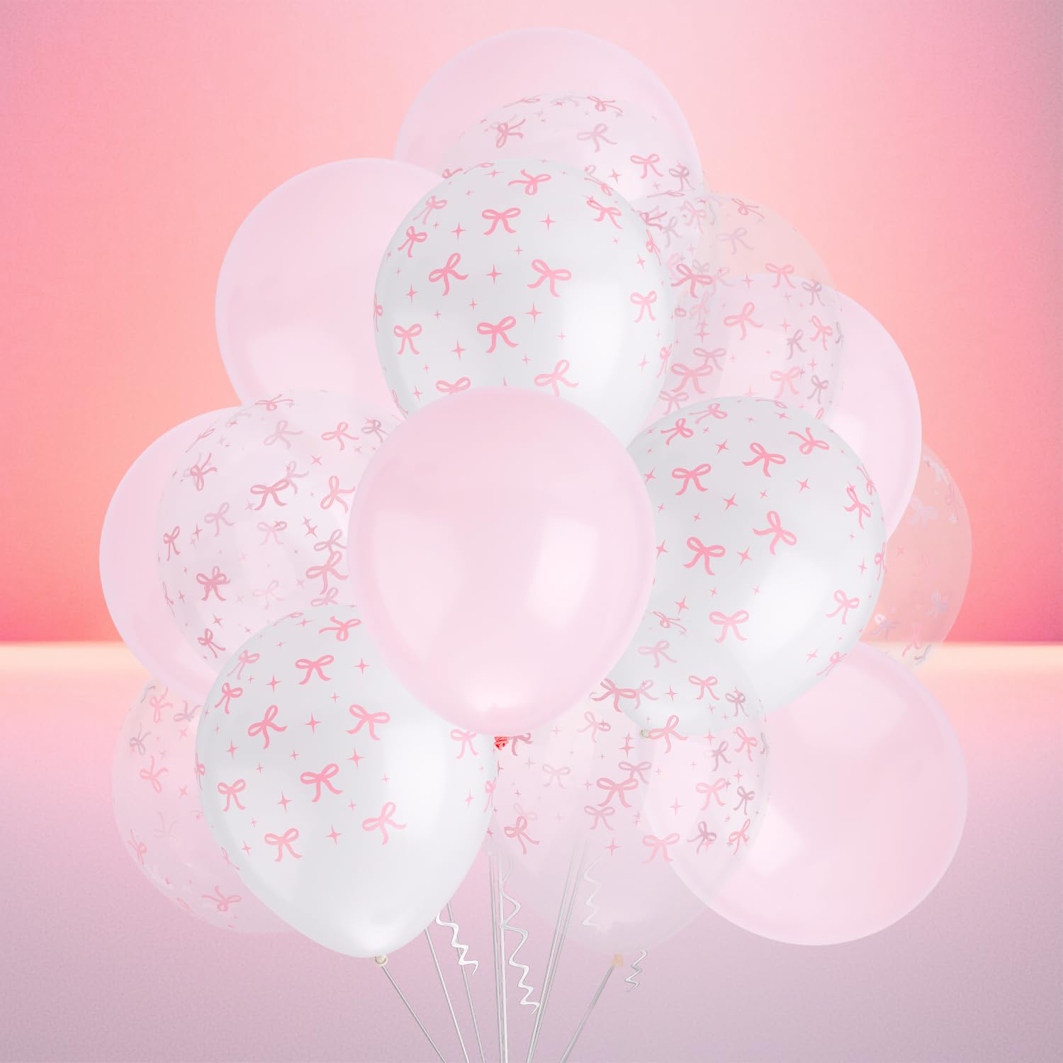 24 Palloncini A Fiocco 30cm - Rosa, Bianco E Trasparenti Per Decorazioni Feste, Matrimoni, Lauree