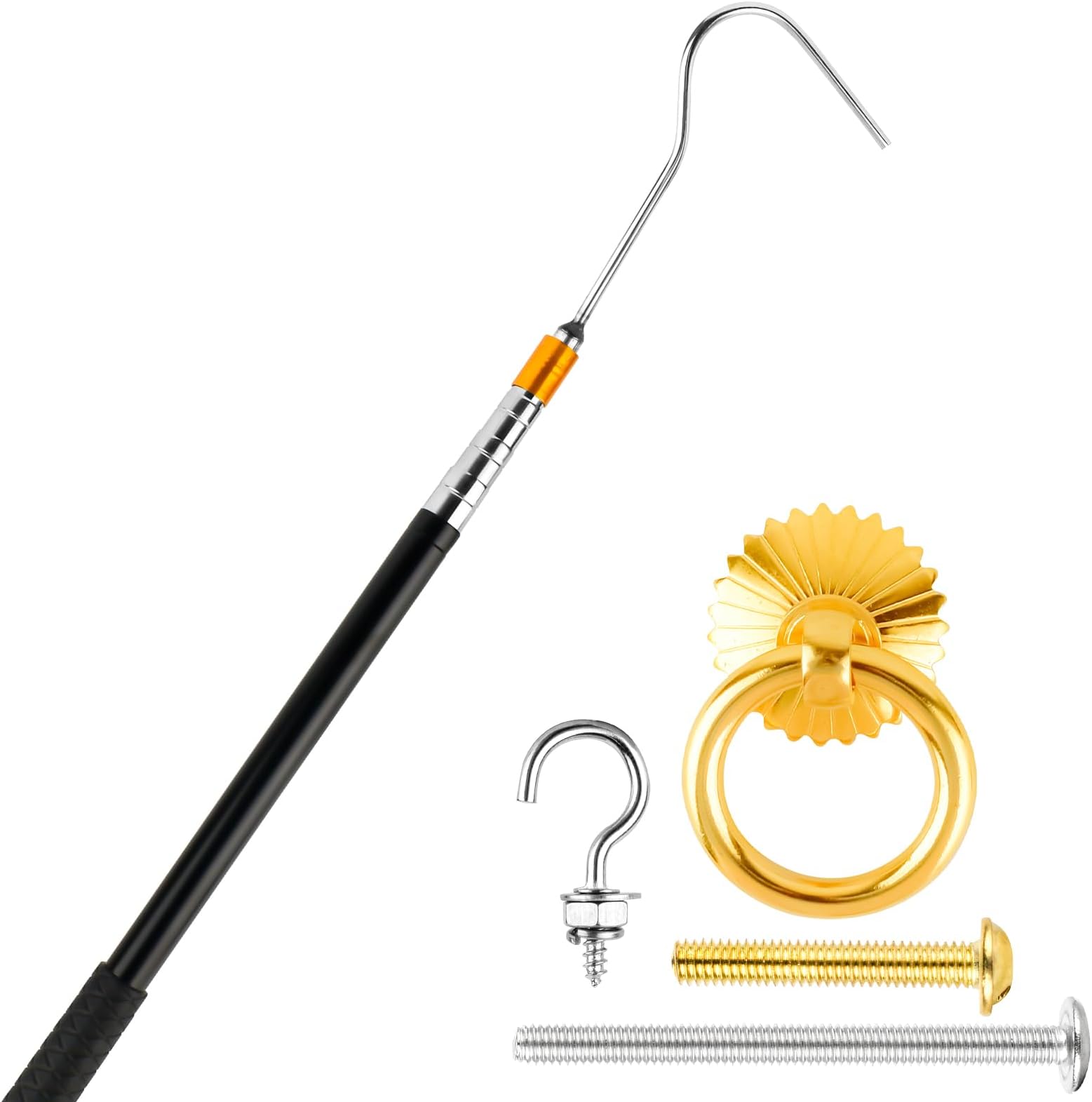 Attic ladder pulling system kit,with extension rods that can shrink from a minimum of 16 inches to a maximum of 58 inches,each section can be locked,used as accessories for attic ladder pull rod tools