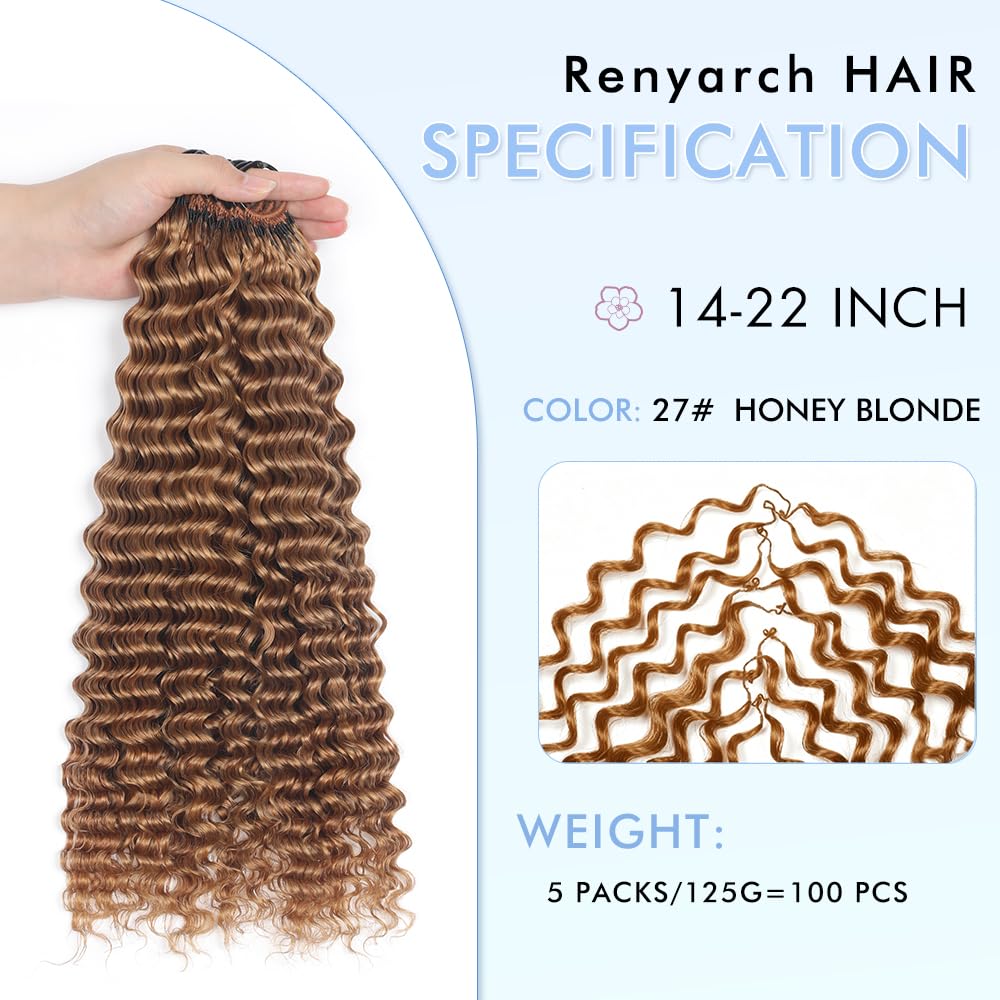 Renyarch Miracle Deep Wave Mini Knots Crochet Human Hair Bundles for Black Women 20 Zoll 27# Human Hair Crochet 125g 100Pcs Wet and Wavy Invisible Knotless Curly Schwarz Echthaar Haarverlängerungen