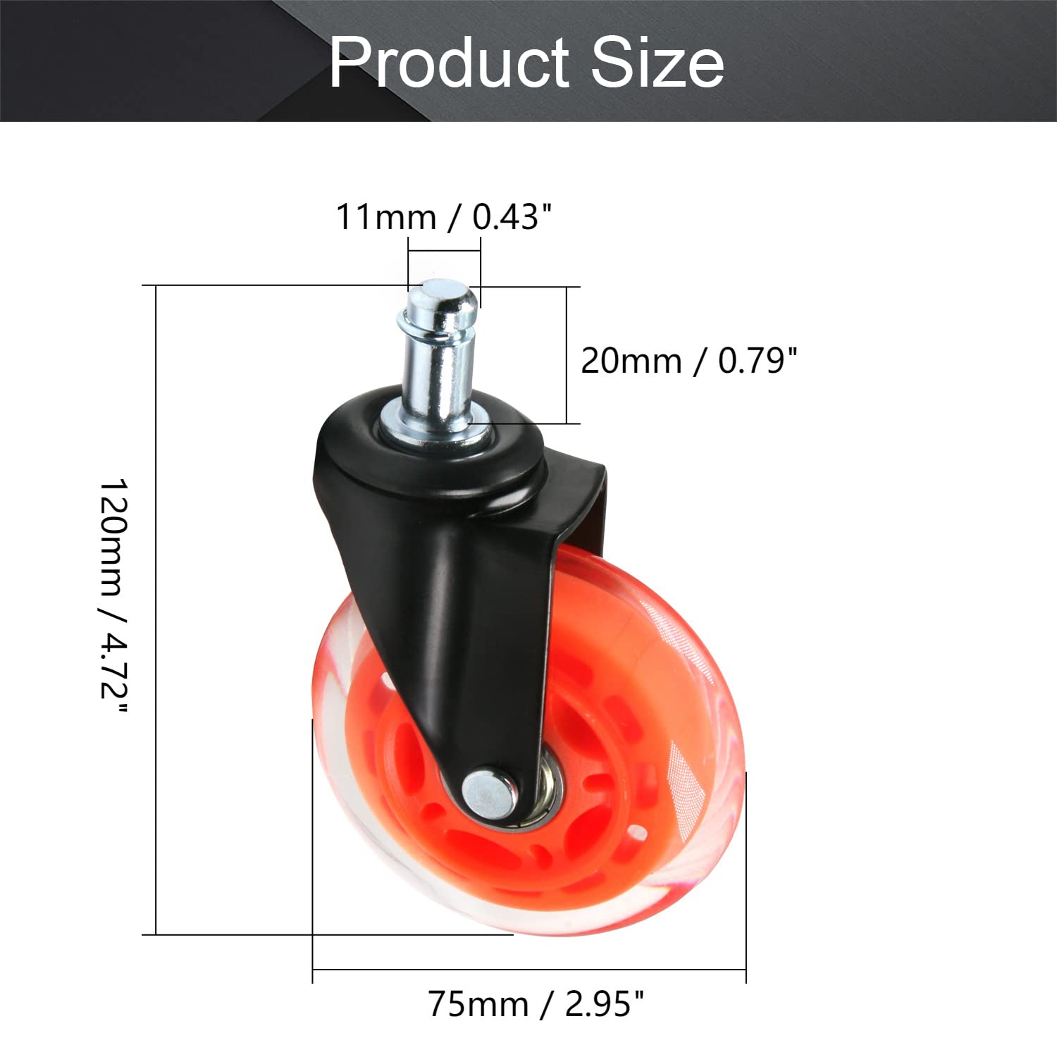 5 Ruote In Gomma Per Sedie Da Ufficio 11x22 Mm - Antiscratch Per Legno E Moquette, Sostituzione Facile - Foto 2