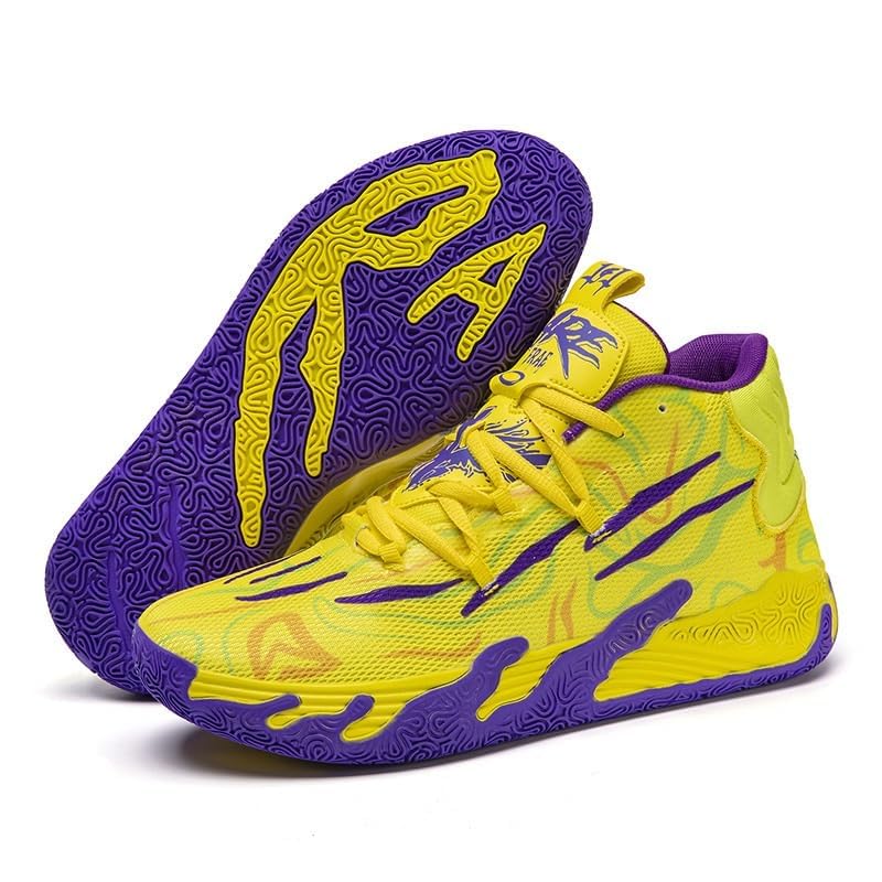 LJFIWY Scarpe da basket alte da uomo, con suola in gomma antiscivolo, scarpe sportive per allenamento all'aperto, stivali da basket, idea regalo, colore: giallo, taglia 38