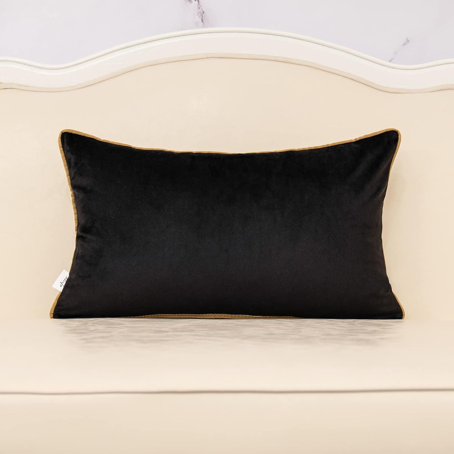 Alerfa Geometric Gold Leather Striped Throw Pillow Cover 12x20 Inch, Luxury Velvet Embroidered Decorative Lumbar Pillow Cover for Couch Living Room Bedroom, Black - Image 2