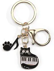 Chaveiro de gato preto, pingente de bolsa com nota musical, chaveiro de gato fofo para mulheres, namoradas, amantes de música, Preto