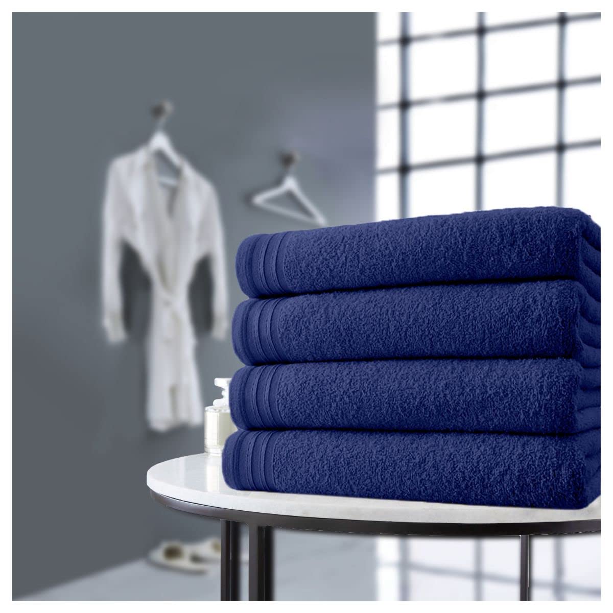 GC GAVENO CAVAILIA Luxury Striped Pack Of 4 Bath Sheets Extra Large, 450 GSM Navy Towel Set Of 4Pk, Quick Dry Towels For Bathroom, 75X135cm