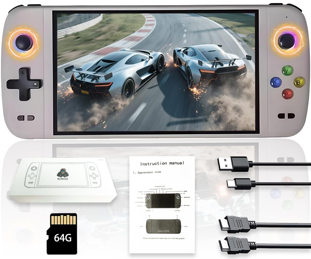 Console de jeu portable M27, 64 Go de mémoire interne avec 20 000 jeux, système Linux, écran IPS de 7 pouces, mini console d'arcade portable de poche, édition HD (gris, 64 g)