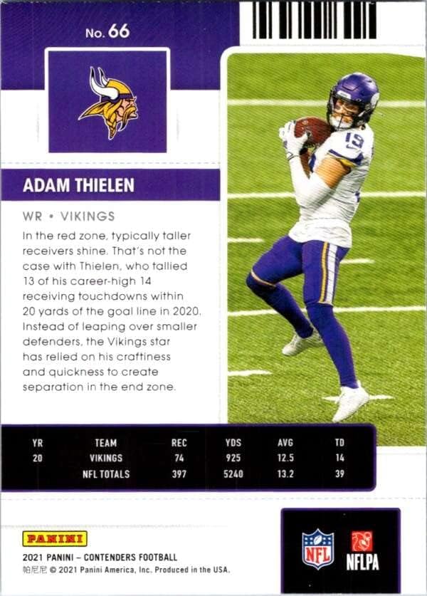 Miniatura 2 de 2021 Panini NFL Contenders Season Ticket #66 Adam Thielen Minnesota Vikings Official Football Trading Card (Stock Photo shown, card in Near Mint to