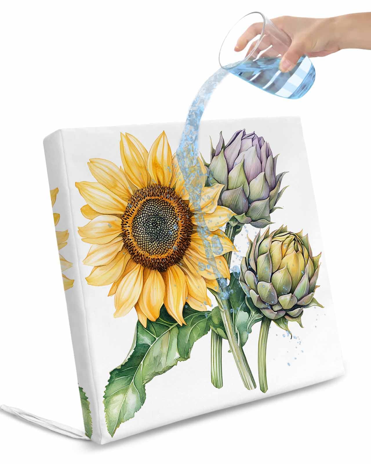 2 Pack Sunflower Waterproof Cushion Covers with Ties, Outdoor Patio Chaise Lounge Chair Seat Cushion Slip Covers Replacement(Only Cover) Wildflower Garden Motifs Cottagecore Floral 20