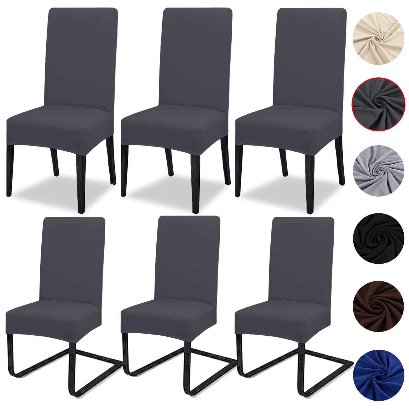 Fundas Sillas de Comedor Pack 6 Elásticas Fundas para Sillas de Comedor Modernas Material de Spandex Extraíbles y Lavables Duradera para Decor Restaurante, Hotel, Boda, Banquete, Antracita